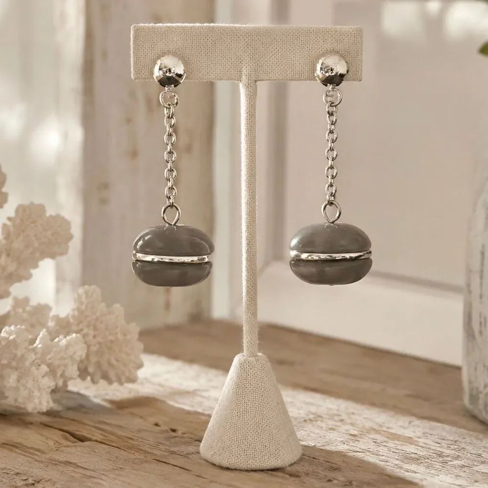 Roberto by RFM Chain Drop Earrings – Glossy Gray Beads and Silver Tone Chain